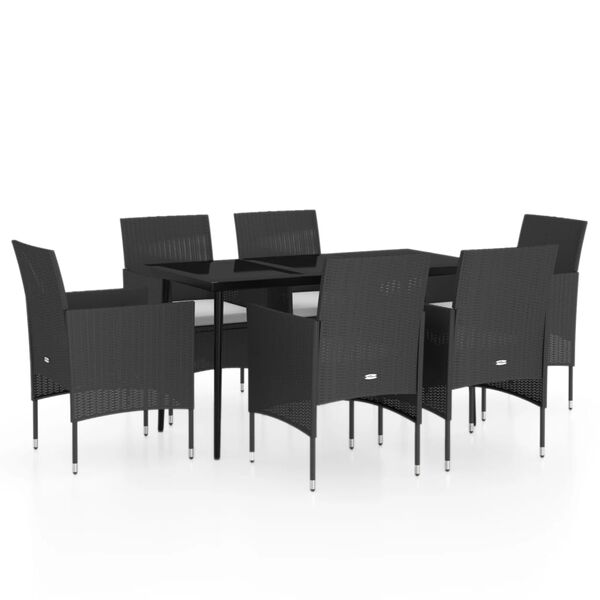 vidaXL Ensemble &agrave; manger de jardin avec coussins 7 pcs Noir