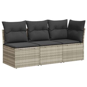 vidaXL Canap&eacute; de jardin et coussins 3 places gris clair r&eacute;sine tress&eacute;e