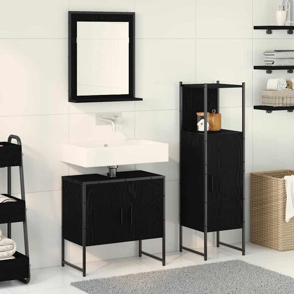 vidaXL Ensemble de mobilier de salle de bain avec &eacute;tag&egrave;re 3 pcs Noir