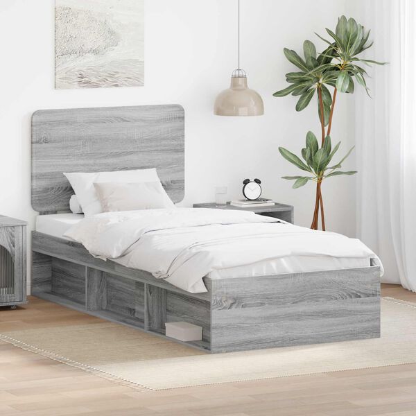 vidaXL Cadre de lit Gris Sonoma 90 x 200 cm Bois de pin massif
