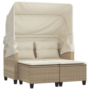 vidaXL Canap&eacute; de jardin 2 places avec auvent et tabourets beige rotin