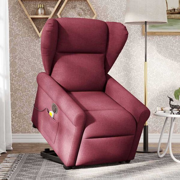 vidaXL Fauteuil inclinable de massage &eacute;lectrique Rouge bordeaux Tissu