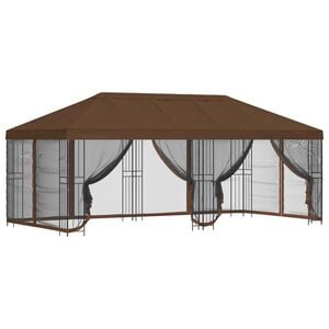 vidaXL Gazebo avec murs lat&eacute;raux 6 x 3 m Marron Polyester et Acier