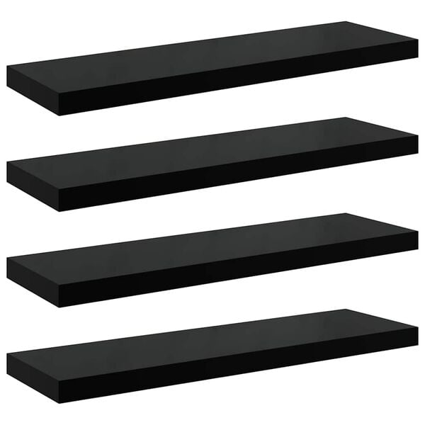 vidaXL &Eacute;tag&egrave;re murale flottante 4 pcs Noir brillant 80x23,5x3,8 cm MDF