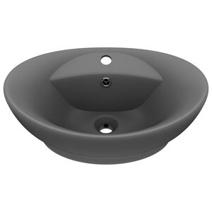 vidaXL Lavabo ovale &agrave; trop-plein Gris fonc&eacute; mat 58,5x39 cm C&eacute;ramique