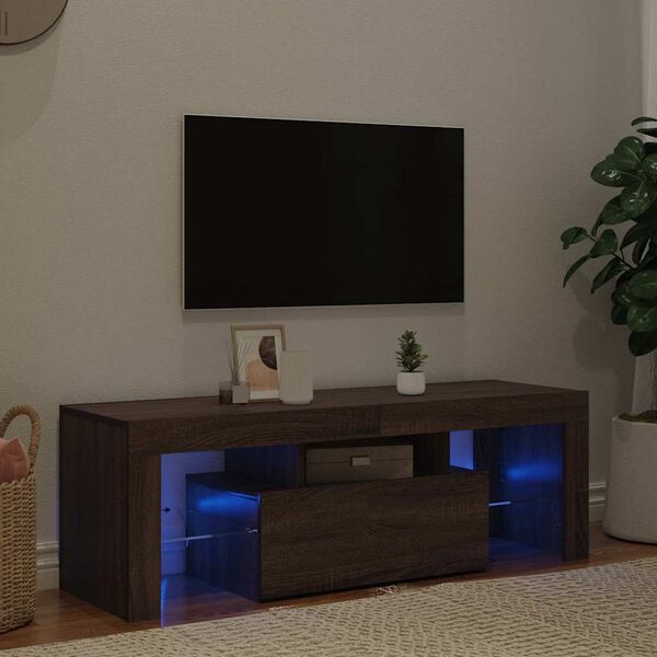 vidaXL Meuble TV avec lumi&egrave;res LED ch&ecirc;ne marron 120x35x40 cm