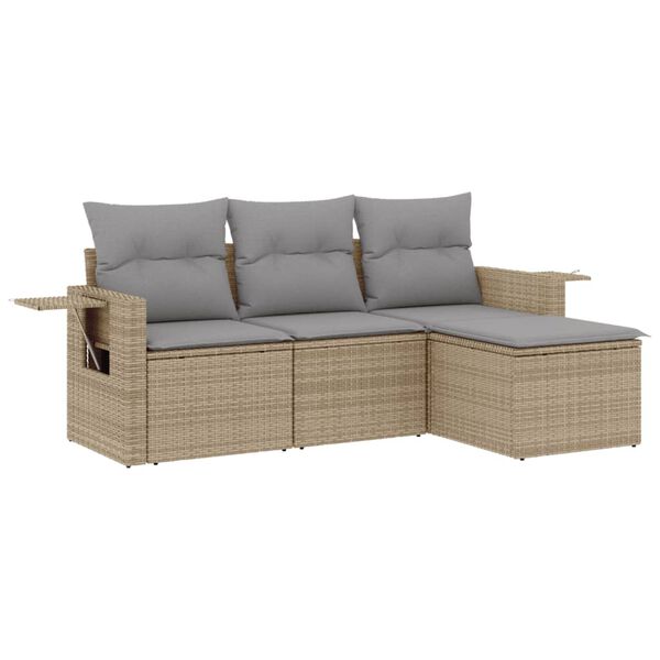 vidaXL Salon de jardin avec coussins 4 pcs beige résine tressée