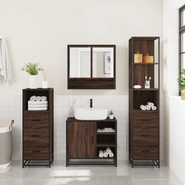 vidaXL Ensemble de meubles de salle de bain 4 pcs ch&ecirc;ne marron