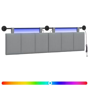 vidaXL T&ecirc;te de lit suspendue Avec lumi&egrave;re LED Gris clair Tissu