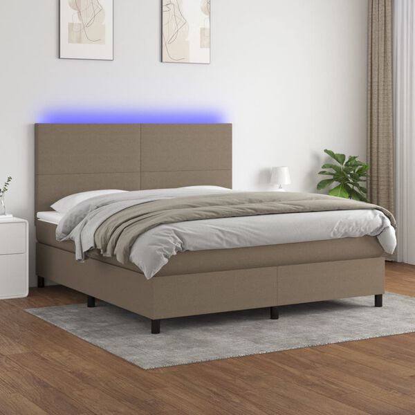 vidaXL Sommier &agrave; lattes de lit et matelas et LED Taupe 160x200cm Tissu