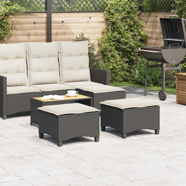 vidaXL Tabourets jardin coussins 2 pcs noir 55x55x36 cm résine tressée