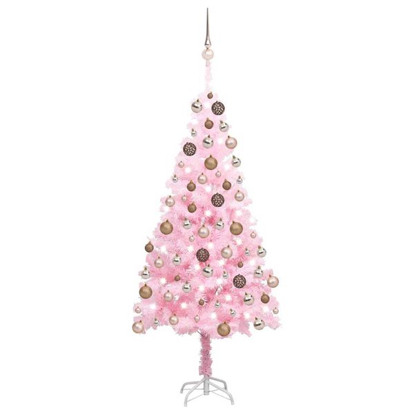 vidaXL Arbre de No&euml;l artificiel pr&eacute;-&eacute;clair&eacute; et boules rose 120 cm PVC