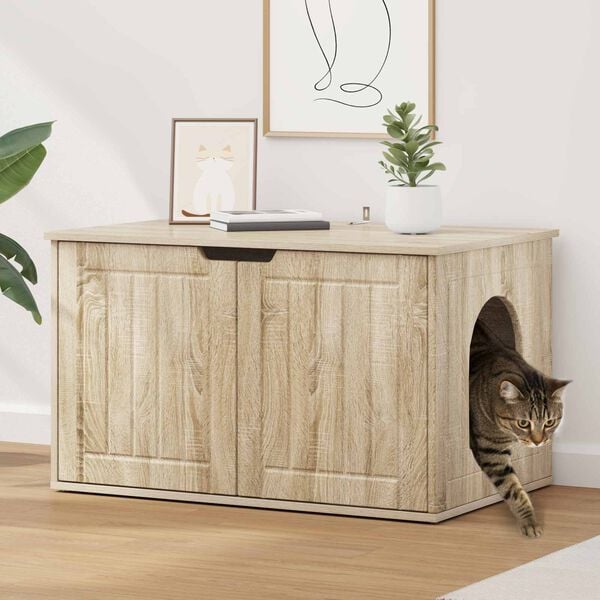 vidaXL Maison pour chat Sonoma 85 x 55 x 50,5 cm Bois d'ing&eacute;nierie