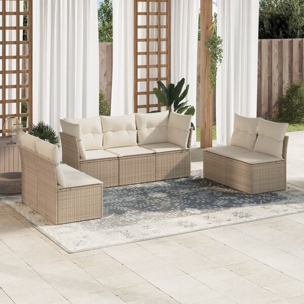 vidaXL Salon de jardin avec coussins 7 pcs beige r&eacute;sine tress&eacute;e