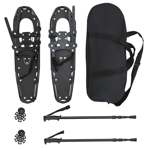 vidaXL Raquettes &agrave; neige 3 EN 1 avec b&acirc;tons de randonn&eacute;e Noir