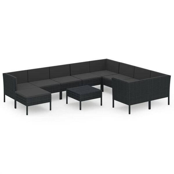 vidaXL Salon de jardin 11 pcs avec coussins R&eacute;sine tress&eacute;e Noir