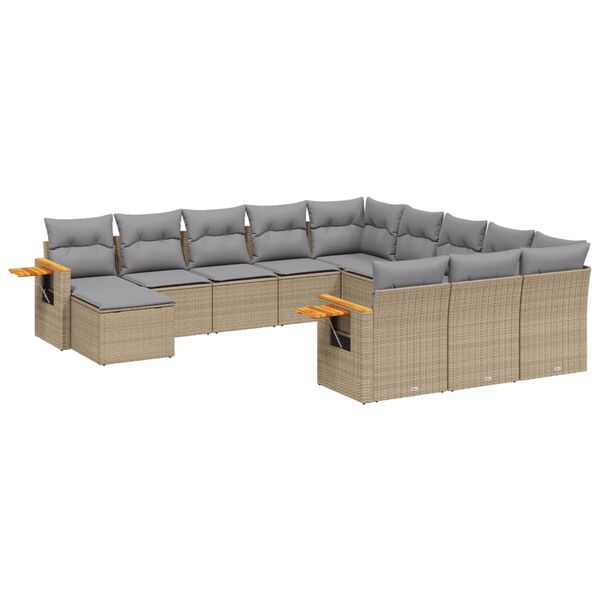 vidaXL Salon de jardin 11 pcs avec coussins beige r&eacute;sine tress&eacute;e