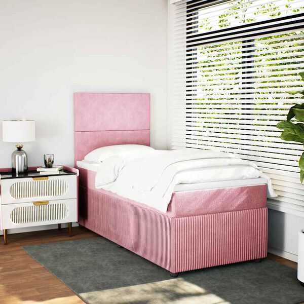 vidaXL Sommier &agrave; lattes de lit avec matelas Rose 90x200 cm Velours
