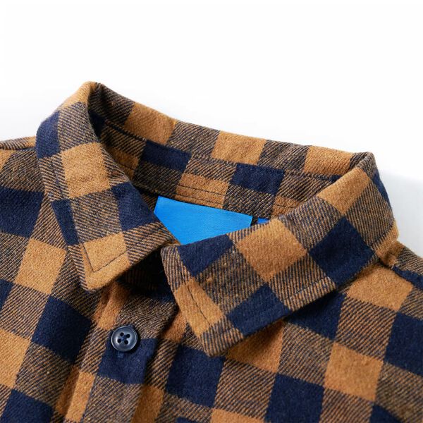 Chemise &agrave; carreaux pour enfants cognac et bleu 104