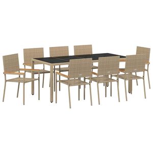 vidaXL Ensemble de salle &agrave; manger pour jardin 9 pcs Beige polyrotin