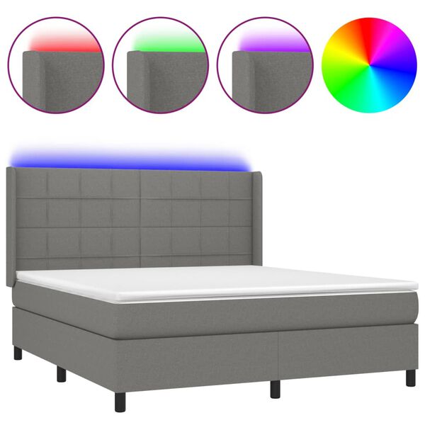 vidaXL Sommier &agrave; lattes de lit matelas LED Gris fonc&eacute; 160x200 cm Tissu