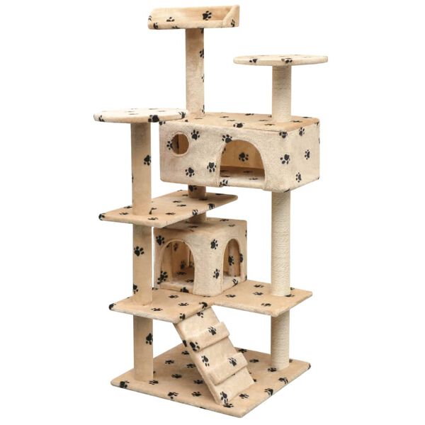 vidaXL Arbre &agrave; chat et griffoir Sisal 125cm Empreintes de pattes Beige