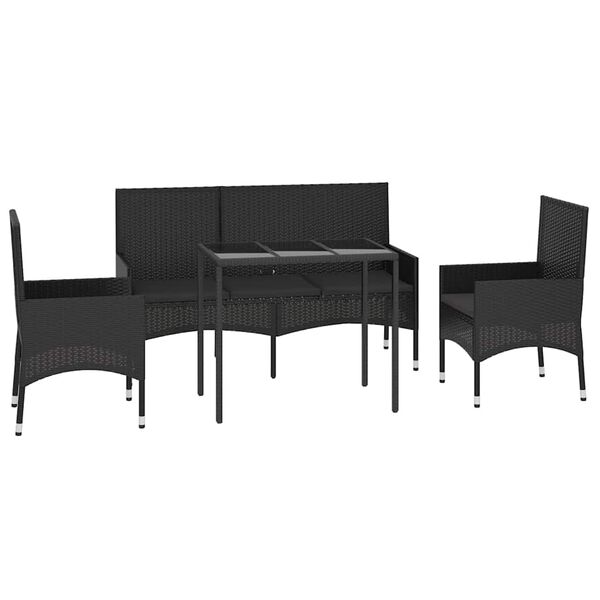 vidaXL Salon de jardin 4 pcs avec coussins Noir R&eacute;sine tress&eacute;e