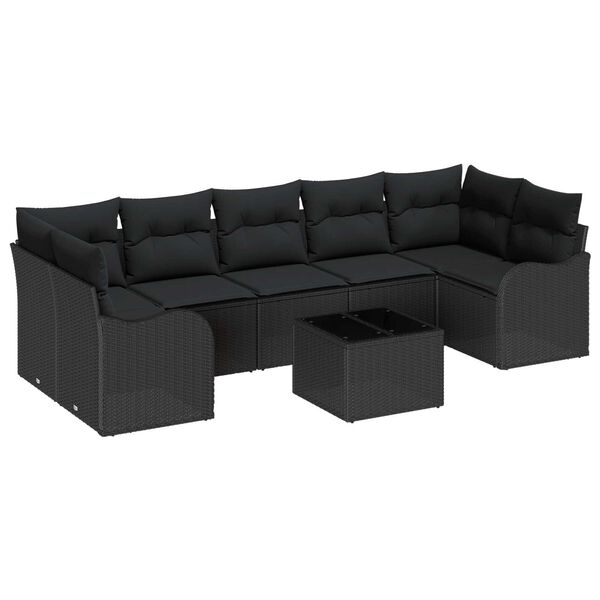 vidaXL Ensemble de canap&eacute; de jardin avec coussin 8 pcs Noir