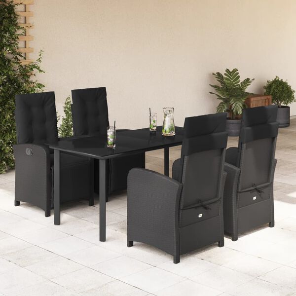 vidaXL Ensemble &agrave; manger de jardin coussins 5pcs Noir R&eacute;sine tress&eacute;e