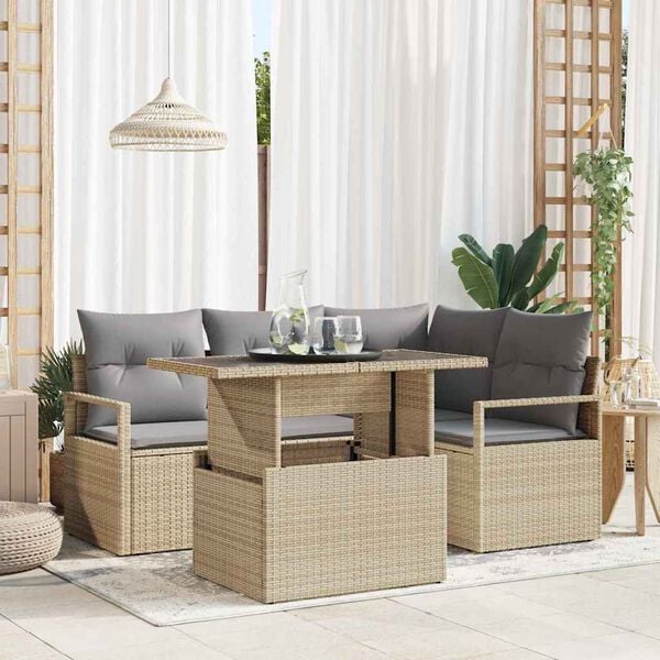 vidaXL Ensemble de canap&eacute; de jardin 5 pcs Beige Poly rotin