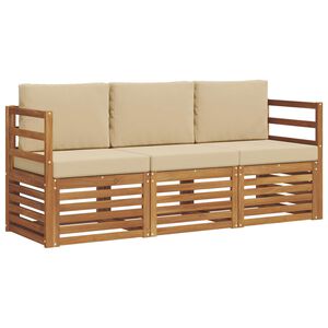 vidaXL Ensembles de canap&eacute;s 3 pc Naturel et Beige Bois d'Acacia Massif