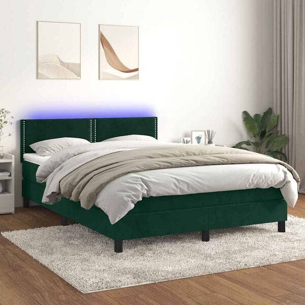 vidaXL Sommier &agrave; lattes de lit avec matelas LED Vert fonc&eacute; 140x200 cm