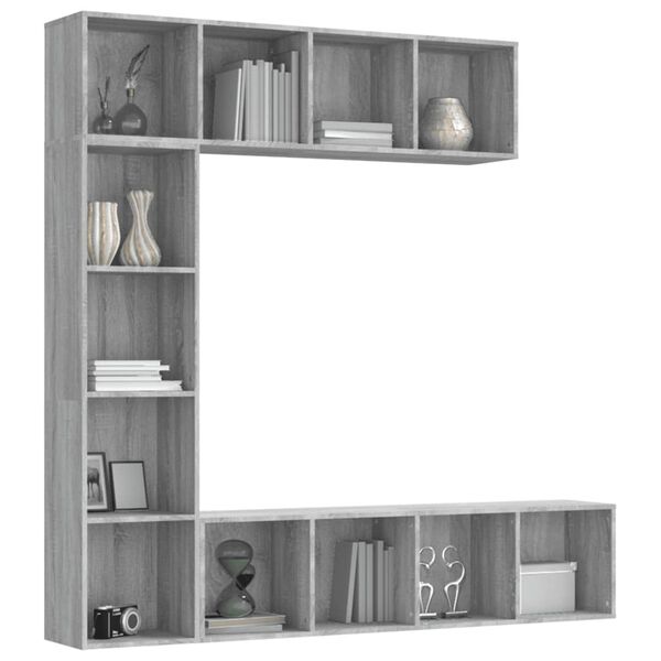 vidaXL Ensemble bibliothèque/meuble TV 3 pcs Sonoma gris 180x30x180 cm