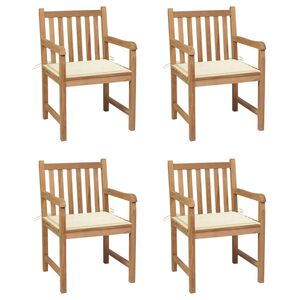 vidaXL Chaises de jardin lot de 4 et coussins cr&egrave;me bois teck solide