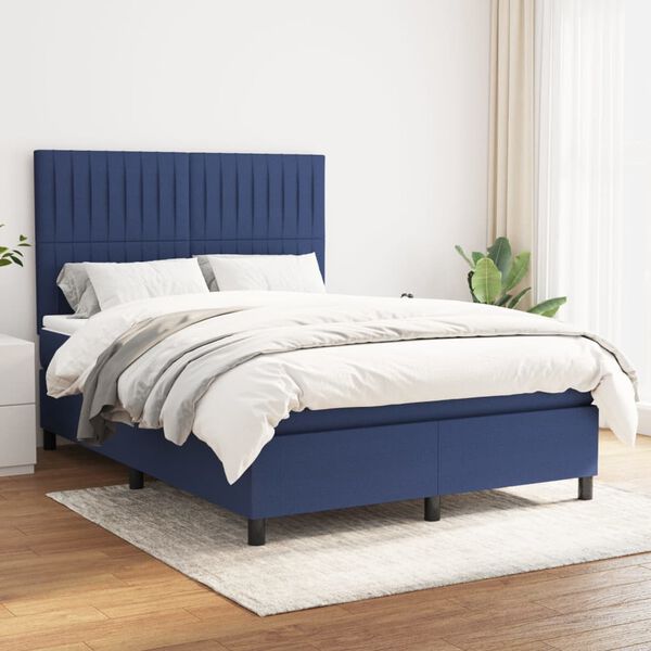 vidaXL Sommier &agrave; lattes de lit avec matelas Bleu 140x200 cm Tissu