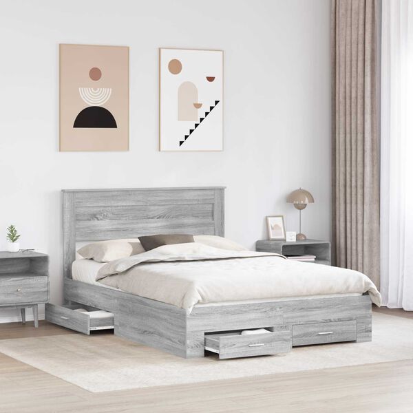 vidaXL Cadre de lit Gris Sonoma 140 x 190 cm Bois d'ing&eacute;nierie