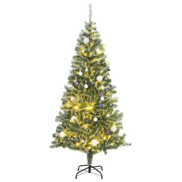 vidaXL Sapin de No&euml;l artificiel 300 LED&boules&neige floqu&eacute;e 240 cm