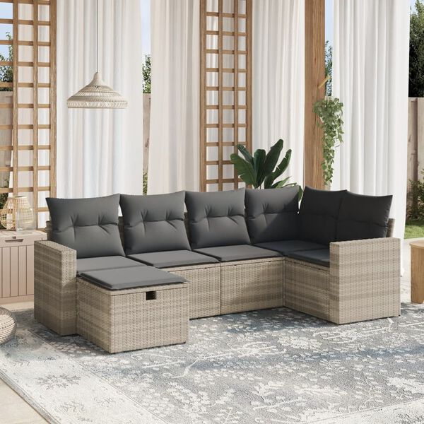 vidaXL Salon de jardin 6 pcs avec coussins gris clair r&eacute;sine tress&eacute;e