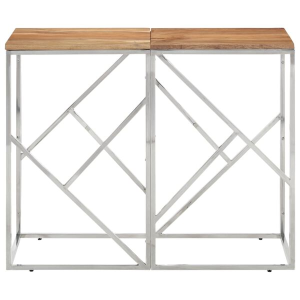 vidaXL Table console argent&eacute; acier inoxydable et bois massif d'acacia