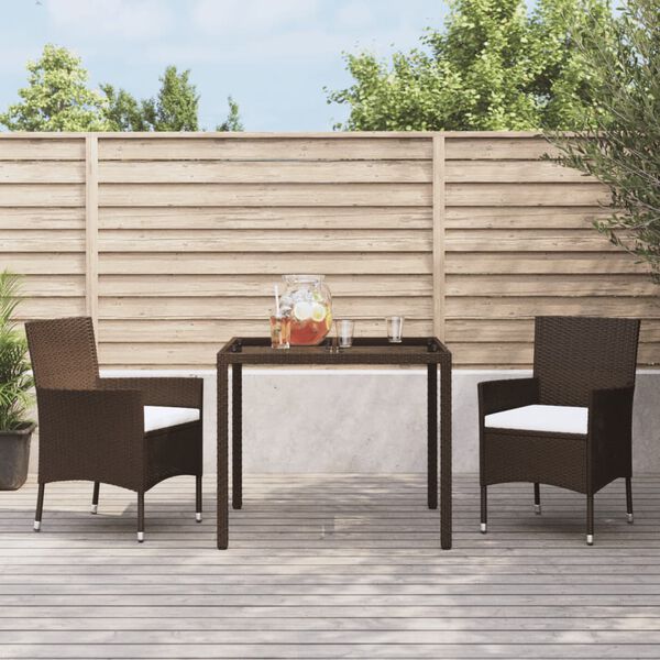 vidaXL Ensemble &agrave; manger de jardin 3 pcs et coussins marron poly rotin