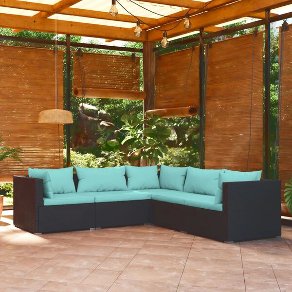 vidaXL Salon de jardin 5 pcs avec coussins Résine tressée Noir