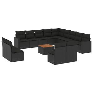 vidaXL Salon de jardin avec coussins 14 pcs noir r&eacute;sine tress&eacute;e