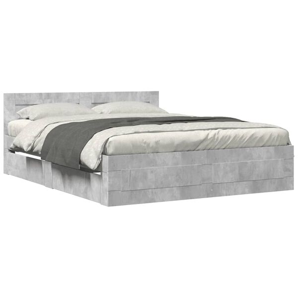 vidaXL Cadre de lit et t&ecirc;te de lit sans matelas gris b&eacute;ton 150x200 cm