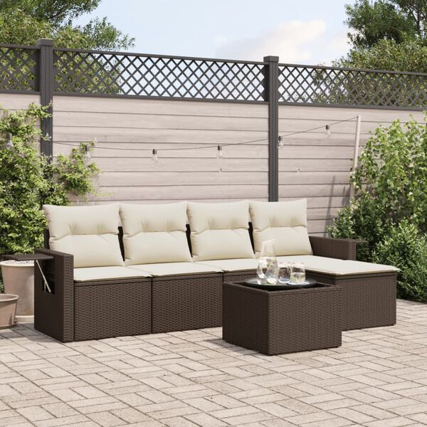 vidaXL Salon de jardin avec coussins 6 pcs marron r&eacute;sine tress&eacute;e