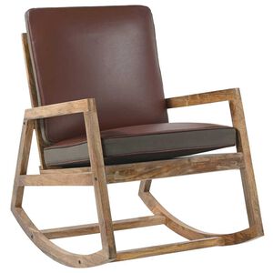 vidaXL Chaise &agrave; bascule Marron Cuir v&eacute;ritable et manguier massif