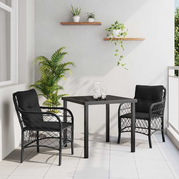 vidaXL Ensemble de salle &agrave; manger pour jardin 3 pcs Noir polyrotin