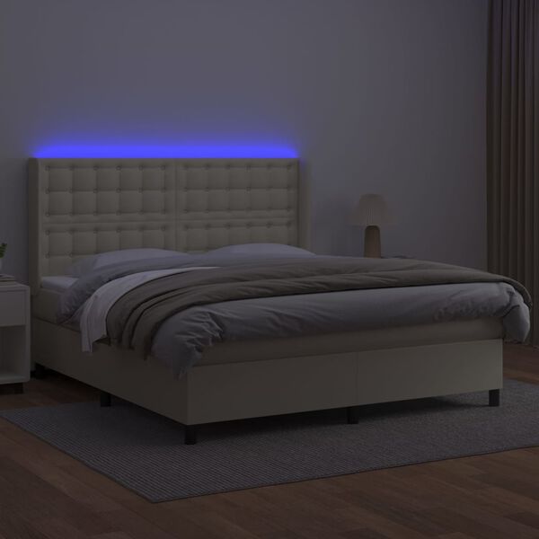vidaXL Sommier &agrave; lattes de lit matelas LED Cr&egrave;me 180x200 cm Similicuir