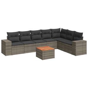 vidaXL Salon de jardin 8 pcs avec coussins gris r&eacute;sine tress&eacute;e