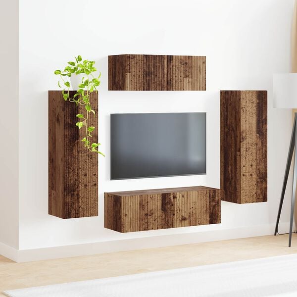 vidaXL Ensemble meuble TV 3 pcs Ch&ecirc;ne fum&eacute; Bois d'ing&eacute;nierie
