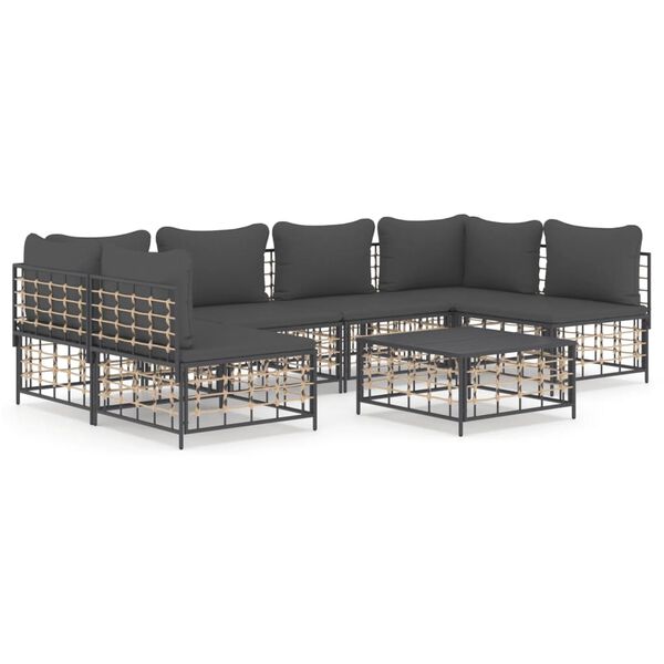 vidaXL Salon de jardin 7 pcs avec coussins anthracite résine tressée